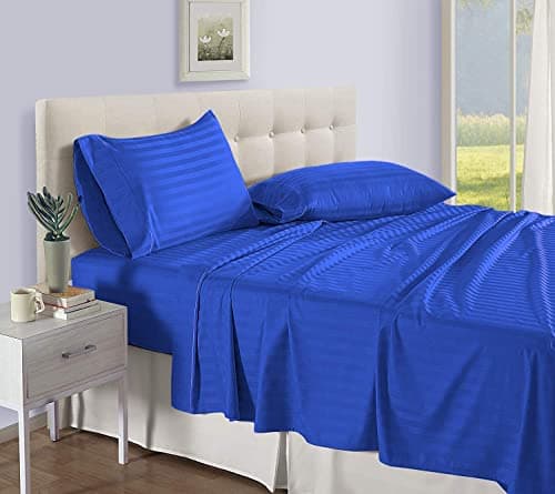 Soft 100% Natural Cotton 550-TC Full Size Sheets (Stripe, Light Blue)