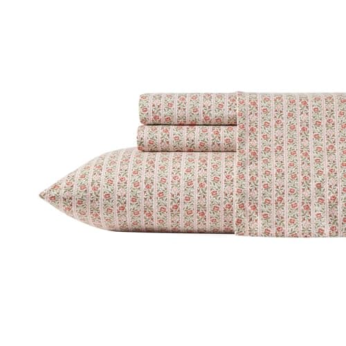 Laura Ashley Full Sheets, Cotton Percale Pink Bedding Set