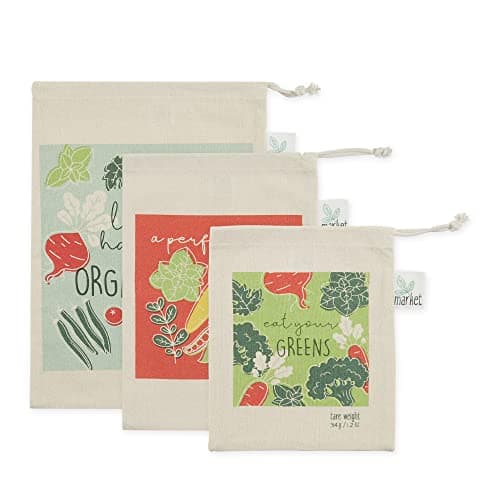 DII Farmer's Market Fresh Veggie Print 3-PieceReusable Kitchen Produce Bag Set