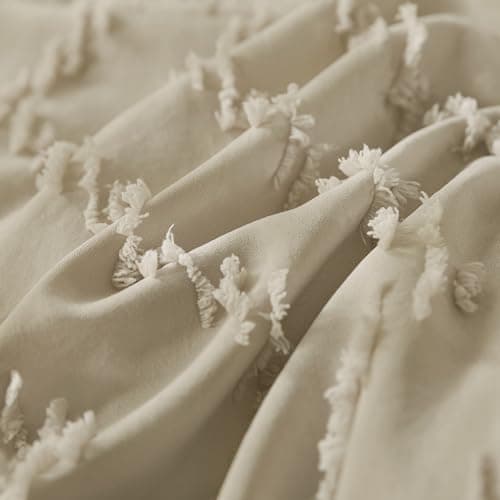 Andency Queen Beige Comforter Set Boho Cream Tufted Bedding 3 Pieces