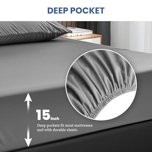 Hotel Luxury Grey Deep Pocket Microfiber Sheet Set, Shrinkage and Fade Resistant, Lightweight & Breathable