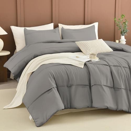 Queen Comforter Set, Pinch Pleat Linen Like Textile, Ultra Soft