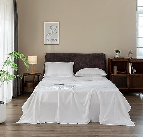 100% French Stonewash Pure Linen Sheets Set, 4Pieces, Suitable for Hot Sleepers, Saga Green, King Size