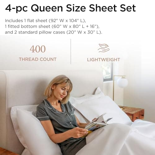100% Egyptian Cotton Queen Sheet Set | Soft & Cooling | 16" Deep Pocket | White