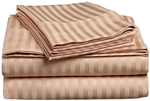 Soft 100% Natural Cotton 550-TC Full Size Sheets (Stripe, Light Blue)
