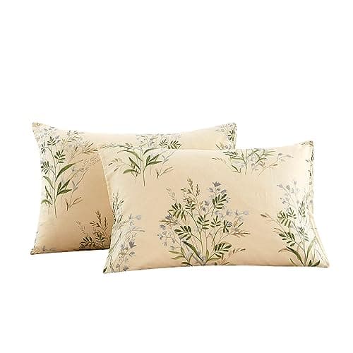 100% Cotton King Size Pillowcases with Botanical Floral Print, 2 Pack