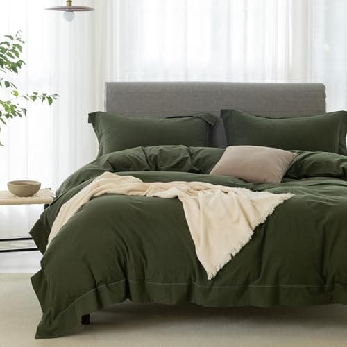 100% Washed Cotton Linen Like King Duvet Cover Set - Ultra Soft & Breathable, 3 Pieces (Off White)