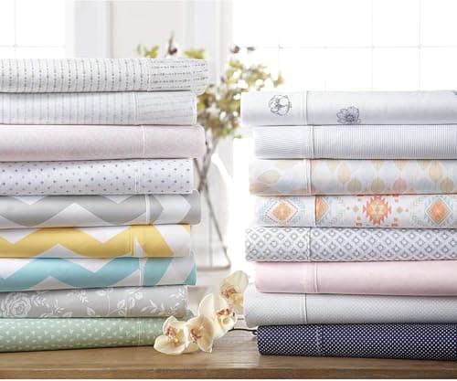 Premium Gray Linen Market Polaris Pattern Bed Sheet Set, Queen