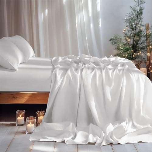 100% Linen King Size Bed Sheet Set - Solid White Color