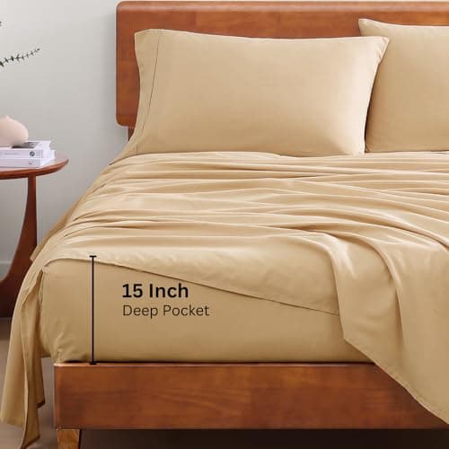 100% Organic Cotton Linen Full-Sheets Set 4-Piece Pure Long Staple Percale Weave Soft Bedding Sheets for Bed