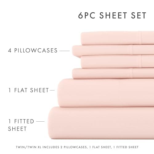 6 Piece Linen Bed Sheet Set, Blush, King Size