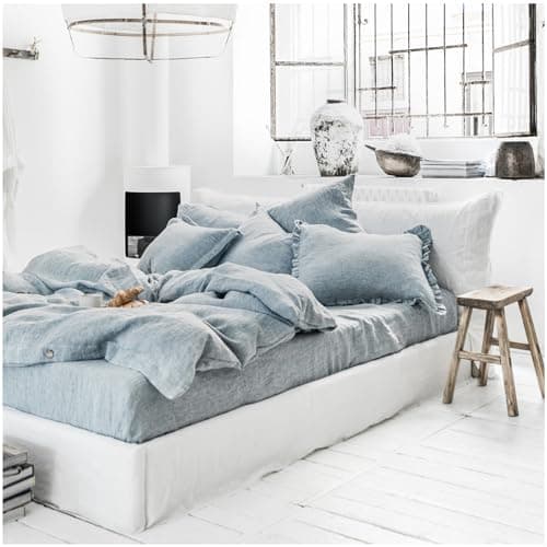 100% European Flax Linen King Bed Sheets, Breathable Cooling for Hot Sleepers