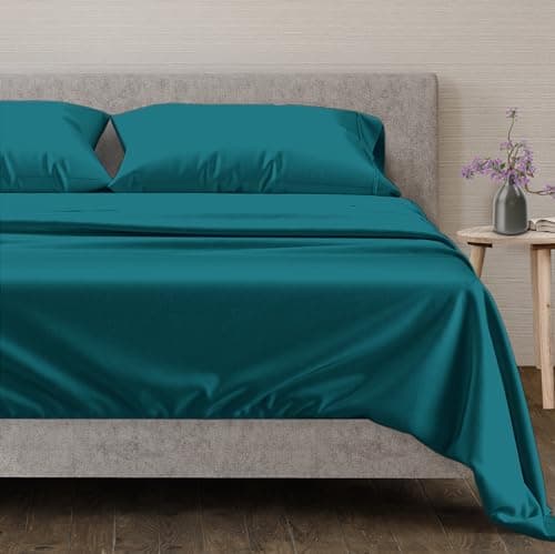 Mayfair Linen 100% Egyptian Cotton Queen Sheets, 600 Thread Count, Soft Sateen Weave, Teal
