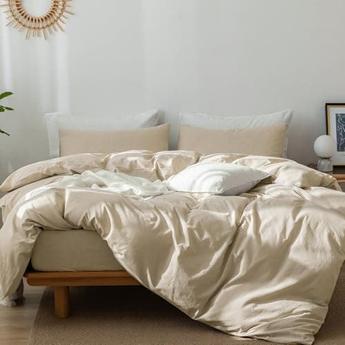 MooMee Queen Duvet Cover Set, Tannish Linen Grey, Breathable & Soft