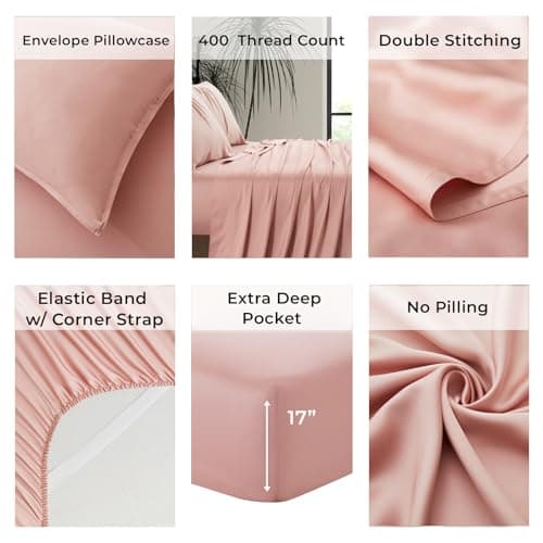 Luxury King Size Bamboo Bed Sheets | 100% Viscose, Ultra Soft, Cooling for Hot Sleepers [Rose Quartz]