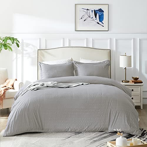 JUCFHY Queen Size Egyptian Cotton Damask Duvet Cover and Pillow Shams Set