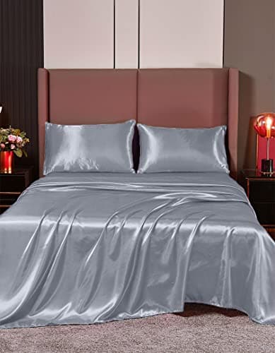 Hotel Quality Lilac Silk Satin Sheet Set | Cal King | Fitted & Flat Sheets | Pillowcases | Silky Soft