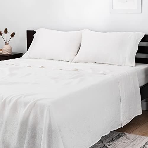 Mellanni 100% Linen Queen Sheets - Gray Sheet Set Fits 16" Mattresses