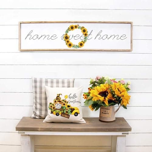 Rustic Sunflower Pillow Covers Set of 4 (Yellow-Hello Sunshine)
