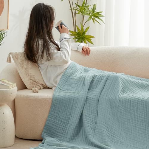 Cyan 100% Cotton Love's Cabin Queen Muslin Blanket, 90"x90"