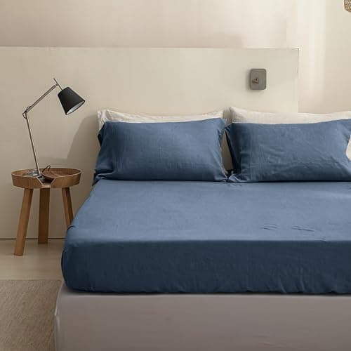Simple Opulence 100% Linen Queen Bed Sheets, Classic Blue, 4-Piece Set