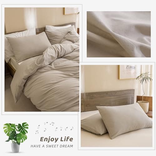 Cotton Comforter Set Queen, Linen Like Textured Bedding for Queen Size Bed 3 Pieces