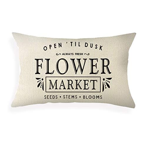 Farmhouse Flower Market Quotes Decorative Cotton Linen Pillow Covers