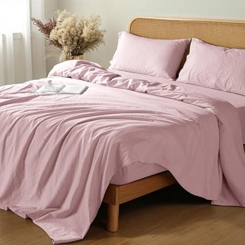 Shilucheng 100% French Linen King Size Sheets - Breathable, Soft & Durable