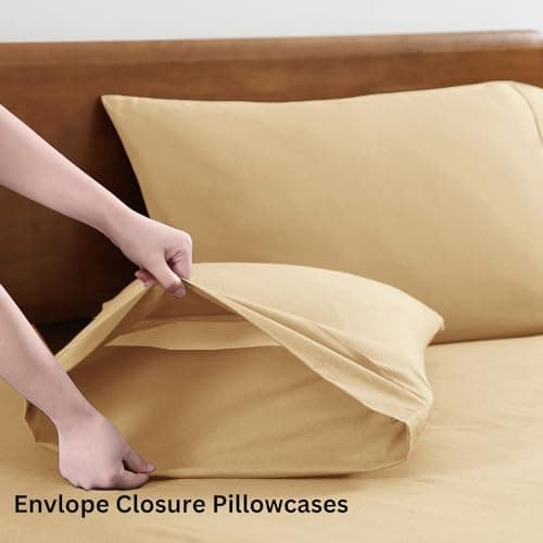 100% Organic Cotton Linen Full-Sheets Set 4-Piece Pure Long Staple Percale Weave Soft Bedding Sheets for Bed