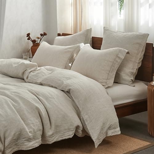 Simple&Opulence Queen Size Natural Linen Duvet & Pillow Shams Set
