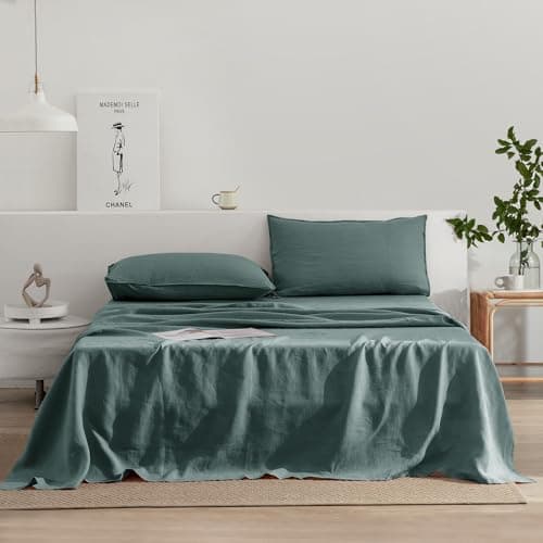 EVERLY Stone-Washed French Linen Sheets, King Size - Aqua