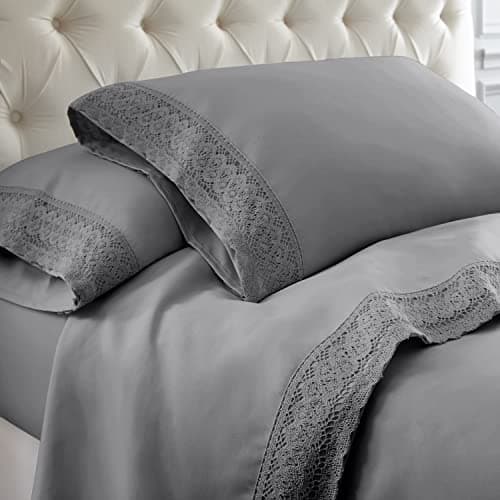 Modern Threads Soft Microfiber Crochet Lace Sheets - White/Blush Queen