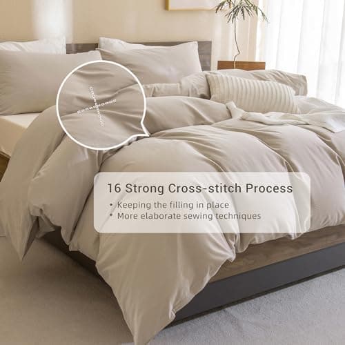 Minimalist Comforter Set with Cotton Linen Texture - Queen Size (90x90 Inch)