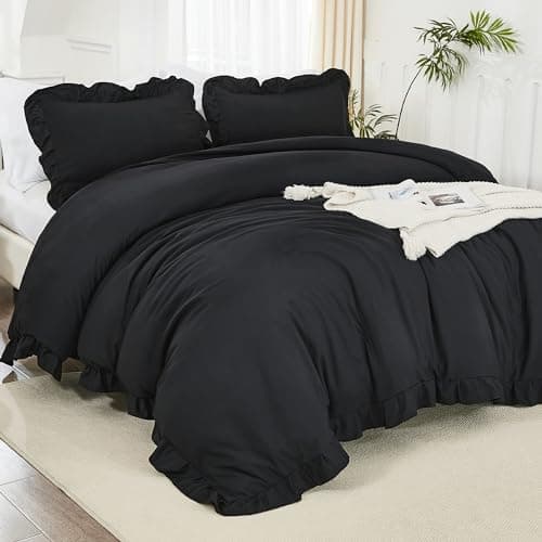 Litanika Queen Beige Ruffle Comforter Set, 3 Pieces, Fluffy Bedding