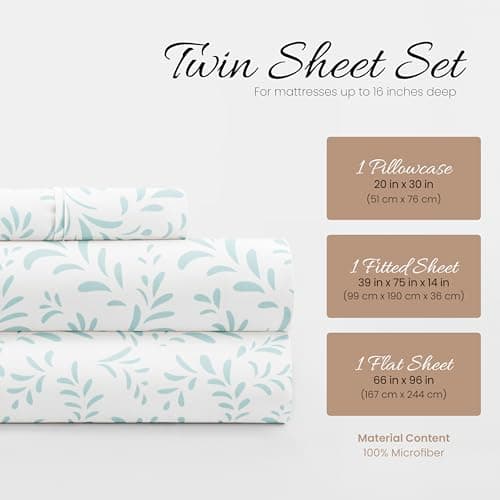 Oeko-TEX Certified Linen Market Twin Sheet Set - Burst of Vines Light Blue