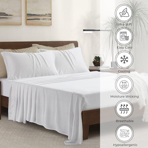 Luxury Bamboo King Size Bed Sheet Set - 100% Viscose - Ultra Soft Cooling Sheets - Classic White