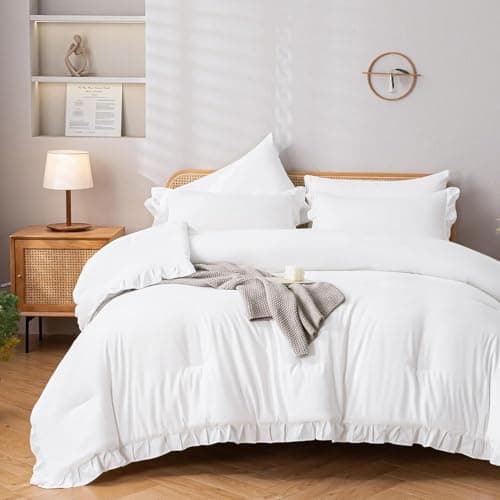 JANZAA Queen Oatmeal Comforter Set & Pillowcases - Soft Fluffy, All Season