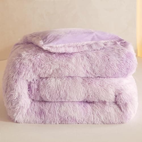 Tie Dye Purple Faux Fur Comforter Set - Queen, 3 Pieces
