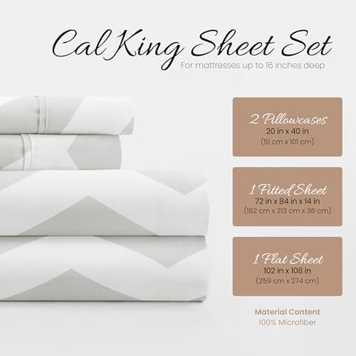 Oeko-TEX Certified Arrow Gray Microfiber Cal-King Sheet Set - Deep Pocket, 4-Piece
