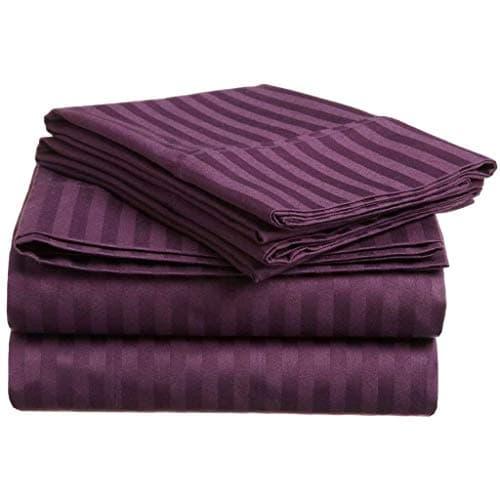Soft 100% Natural Cotton 550-TC Full Size Sheets (Stripe, Light Blue)