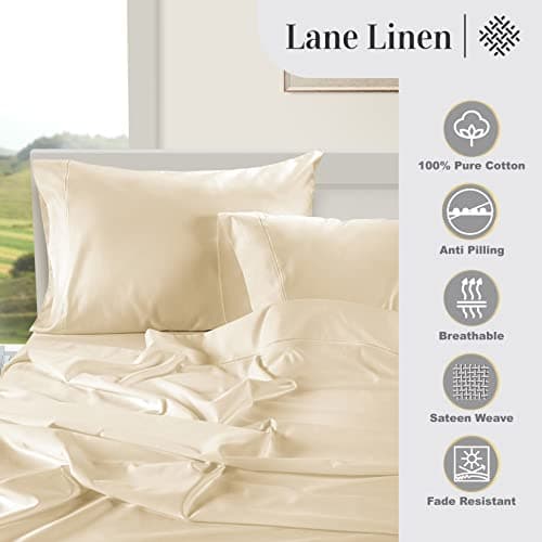 Lane Linen Queen Ivory Pillow Cases 100% Egyptian Cotton 1000 TPI Sateen