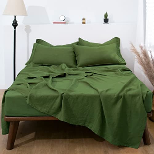 Forest Green Linen 4-Pc Sheet Set with Deep Pocket(Full)
