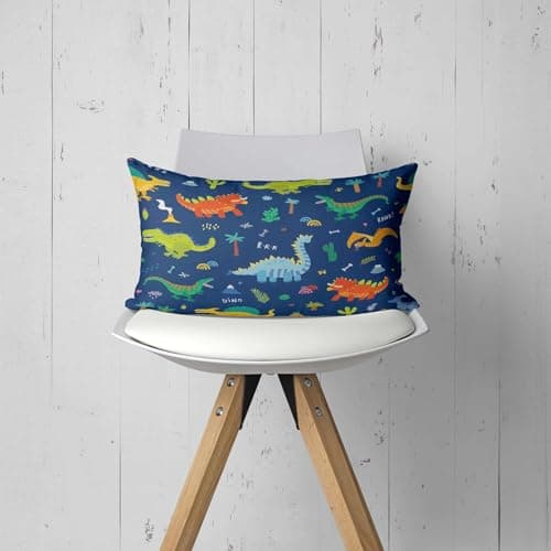 Dinosaur Lumbar Pillow Covers, 12x20 inch, Kids Dino Decor Cushion Cases