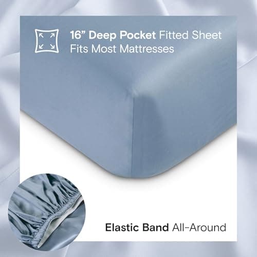 Bamboo Viscose DOZ Sheet Set, 100% Organic, Buttery Soft, Cooling, High GSM, Deep Pockets (Queen, Sky)