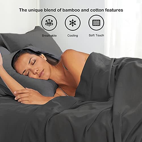 Charcoal Grey Bamboo Rayon & Linen Bed Sheets King Size, Soft & Breathable