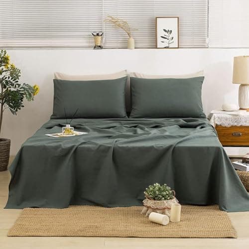 TUMEI 100% Natural Linen King Size Sheets Set - Soft & Durable 4PC Bedding