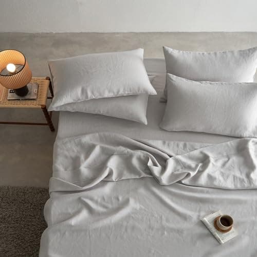 French Linen Pillowcases Queen Size Set of 2 - Solid Color, Breathable and Durable