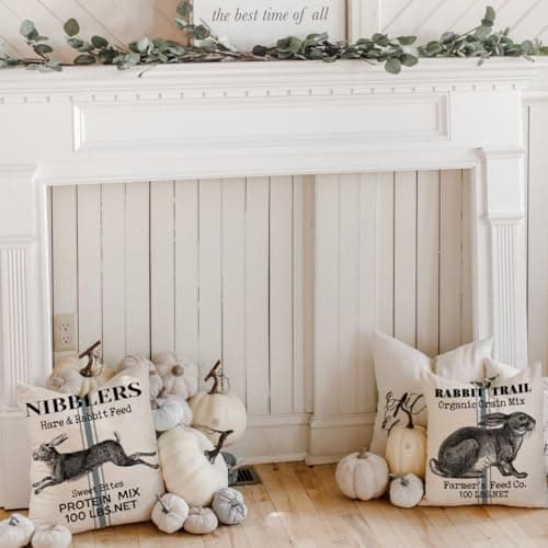 Retro Hare Pattern Pillow Covers Set of 2 - Farmer's Market Bunny Rabbit Farm Home Décor