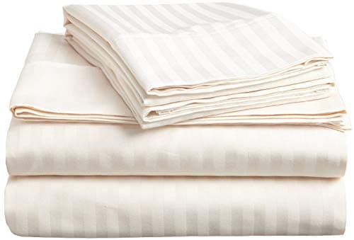 Soft 100% Natural Cotton 550-TC Full Size Sheets (Stripe, Light Blue)