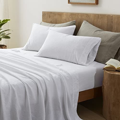 ATLINIA Stone Washed 100% Pure Flax Linen Queen Bedding Sheets Set